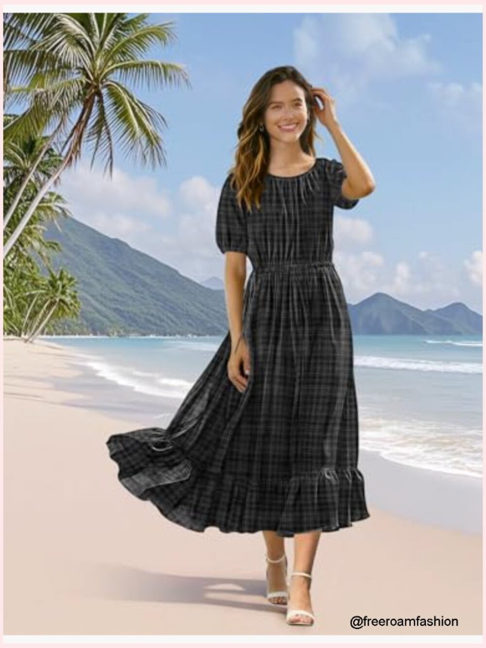 Women's Floral Maxi Dress with Pockets Boho Puff Sleeve Casual Summer - Picture 2 of 7